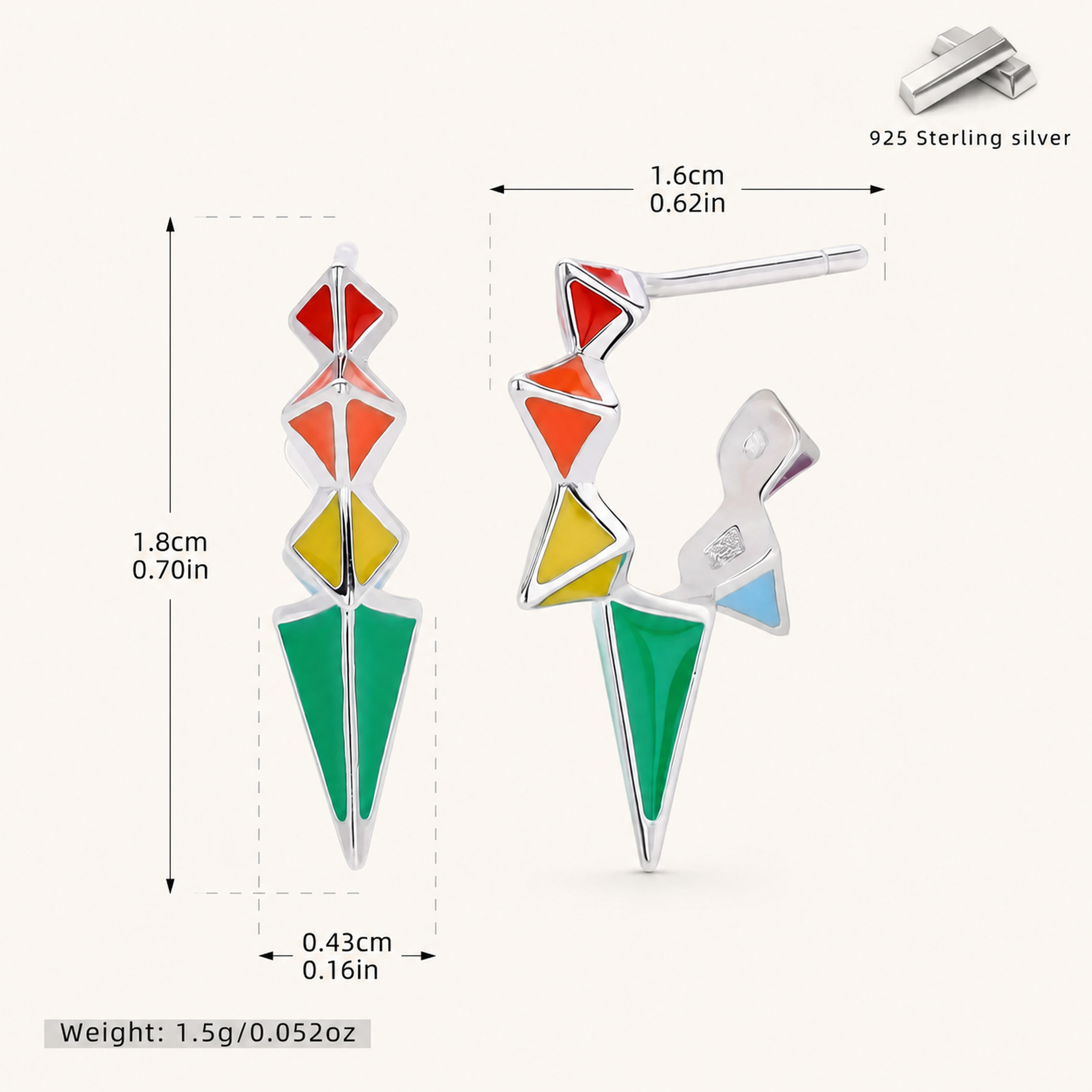 Sterling Silver Resin Geometric Open Stud Earrings - Platinum