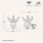 Sterling Silver Crown Pearl Zirconia Flat Back Earrings - Platinum