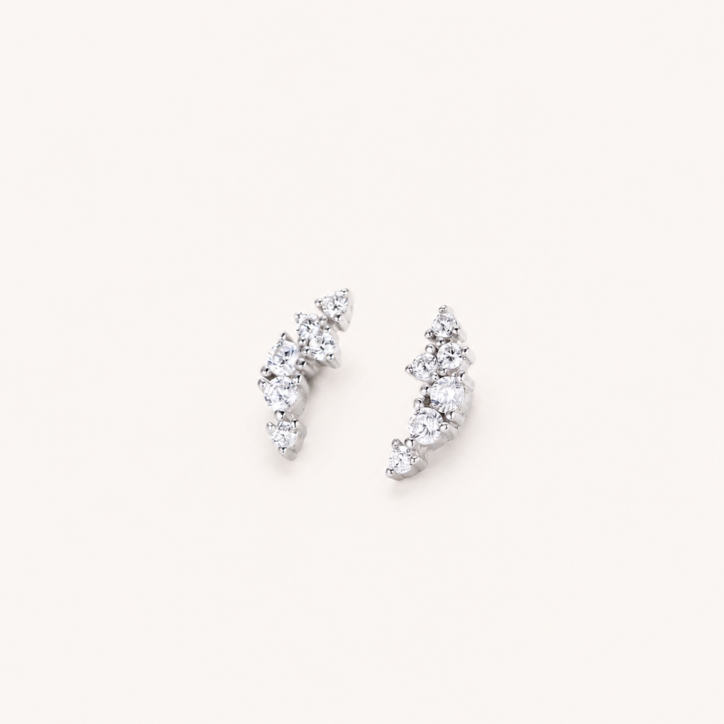 Sterling Silver French Pavé Zirconia Stud Earrings detail view
