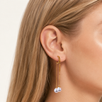 Sterling Silver Pearl Tassel Chain Drop Stud Earrings worn on the ear