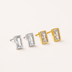 Sterling Silver Square Zirconia Stud Earrings detail view