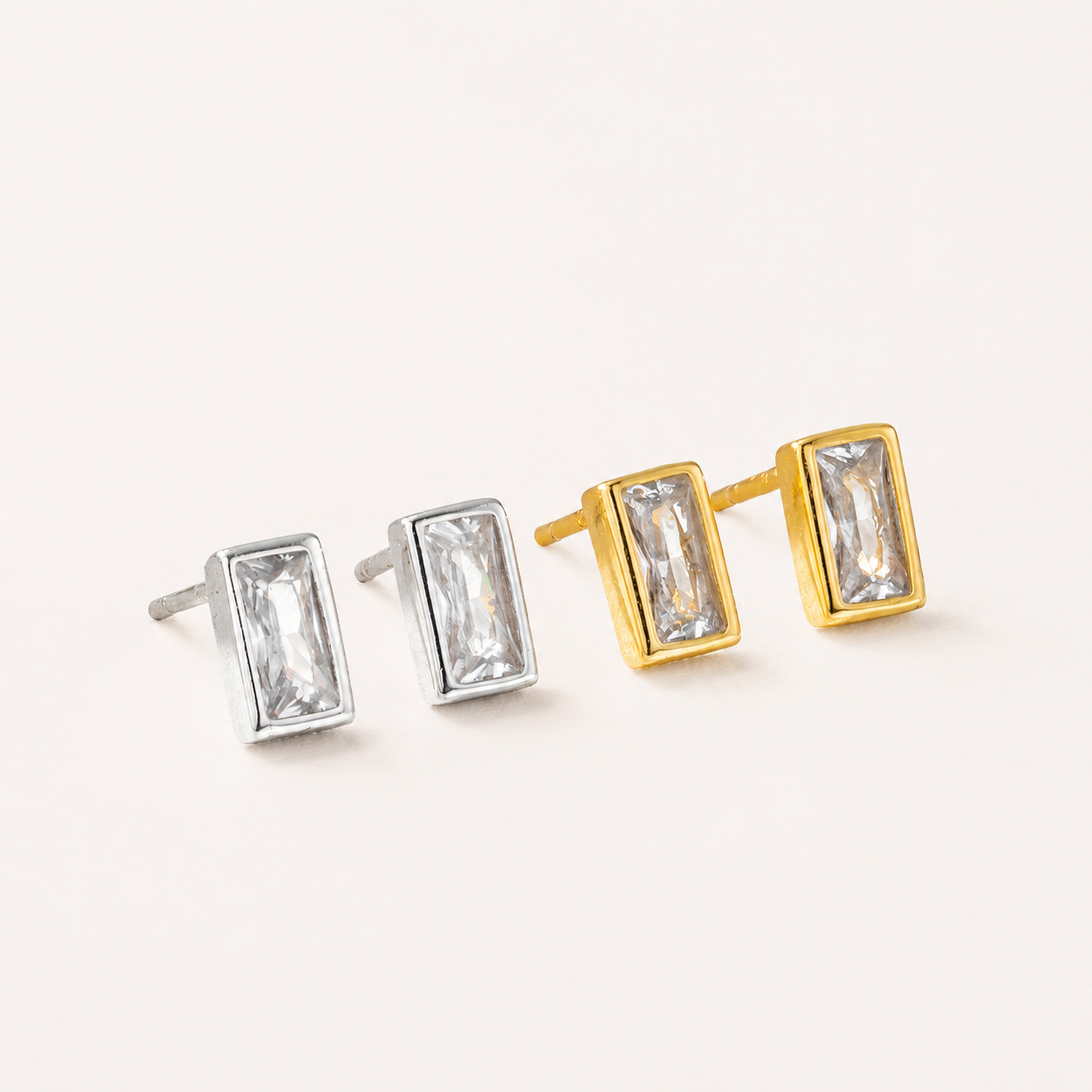 Sterling Silver Square Zirconia Stud Earrings detail view