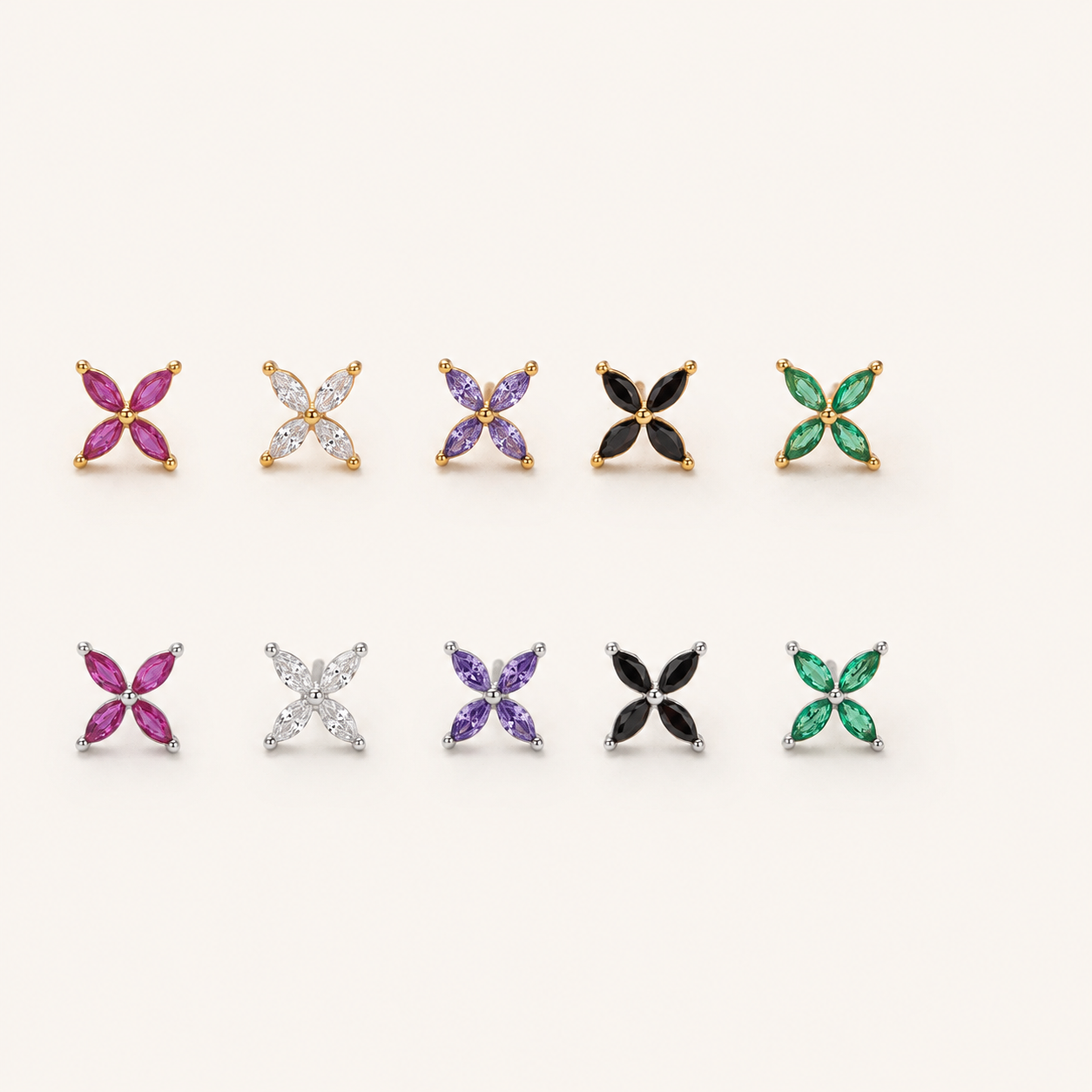 Sterling Silver Marquise Zirconia Flower Stud Earrings detail