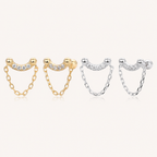 Sterling Silver Twisted Bead Zirconia Drop Flat Back Earrings