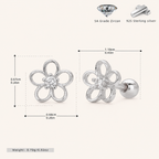 Sterling Silver Openwork Flower Flat Back Earrings - Platinum