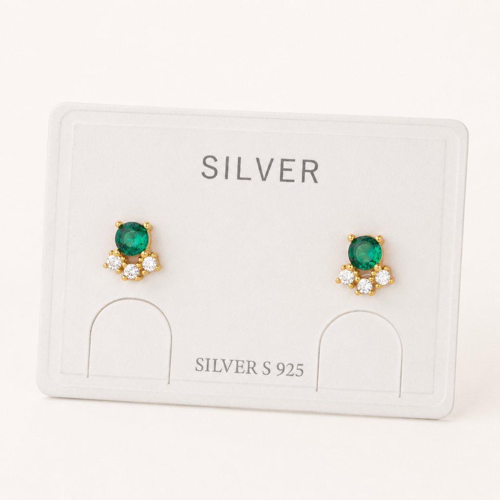 Sterling Silver Vintage Emerald-Green Zirconia Stud Earrings detail view