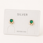 Sterling Silver Vintage Emerald-Green Zirconia Stud Earrings detail view