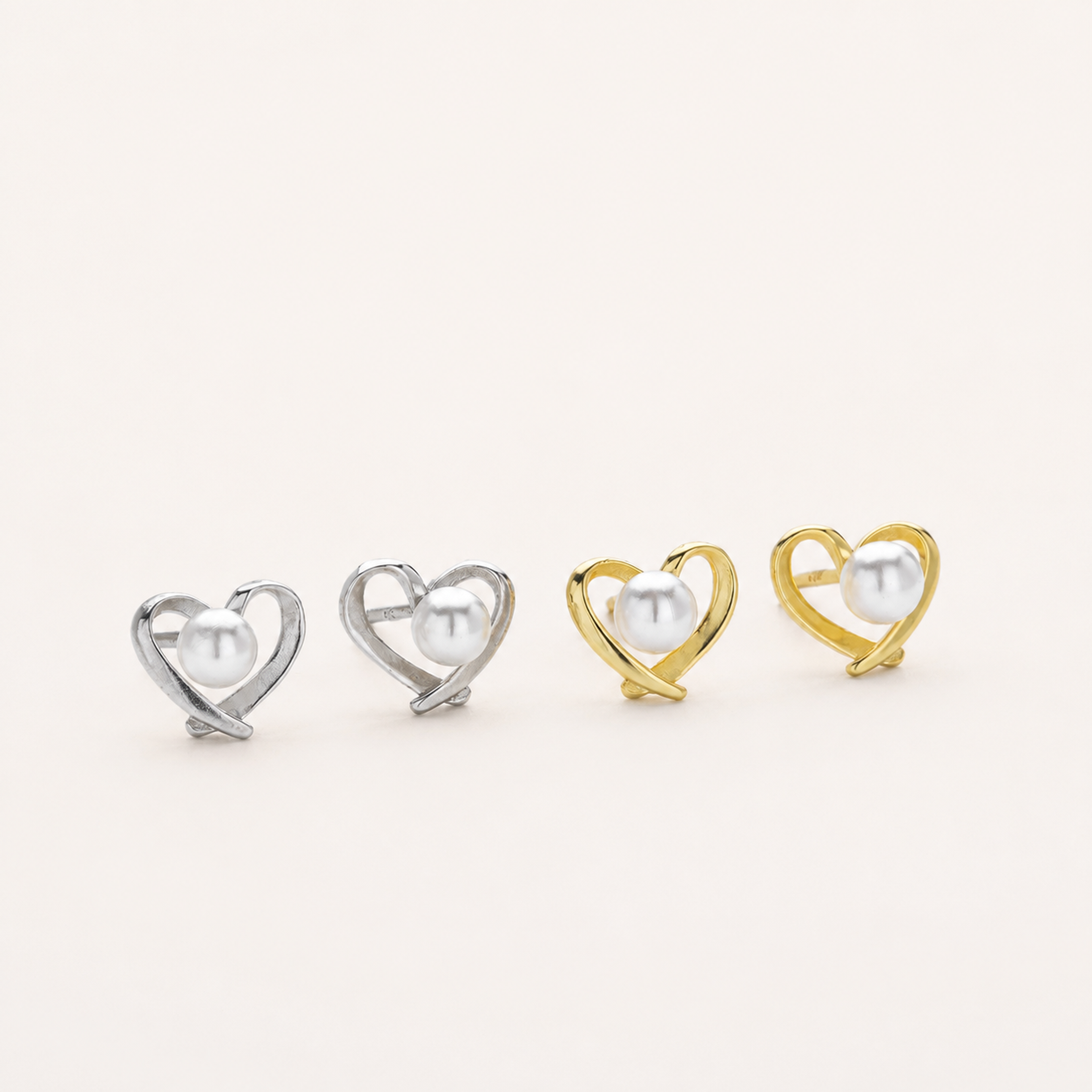 Sterling Silver Pearl Heart Stud Earrings detail
