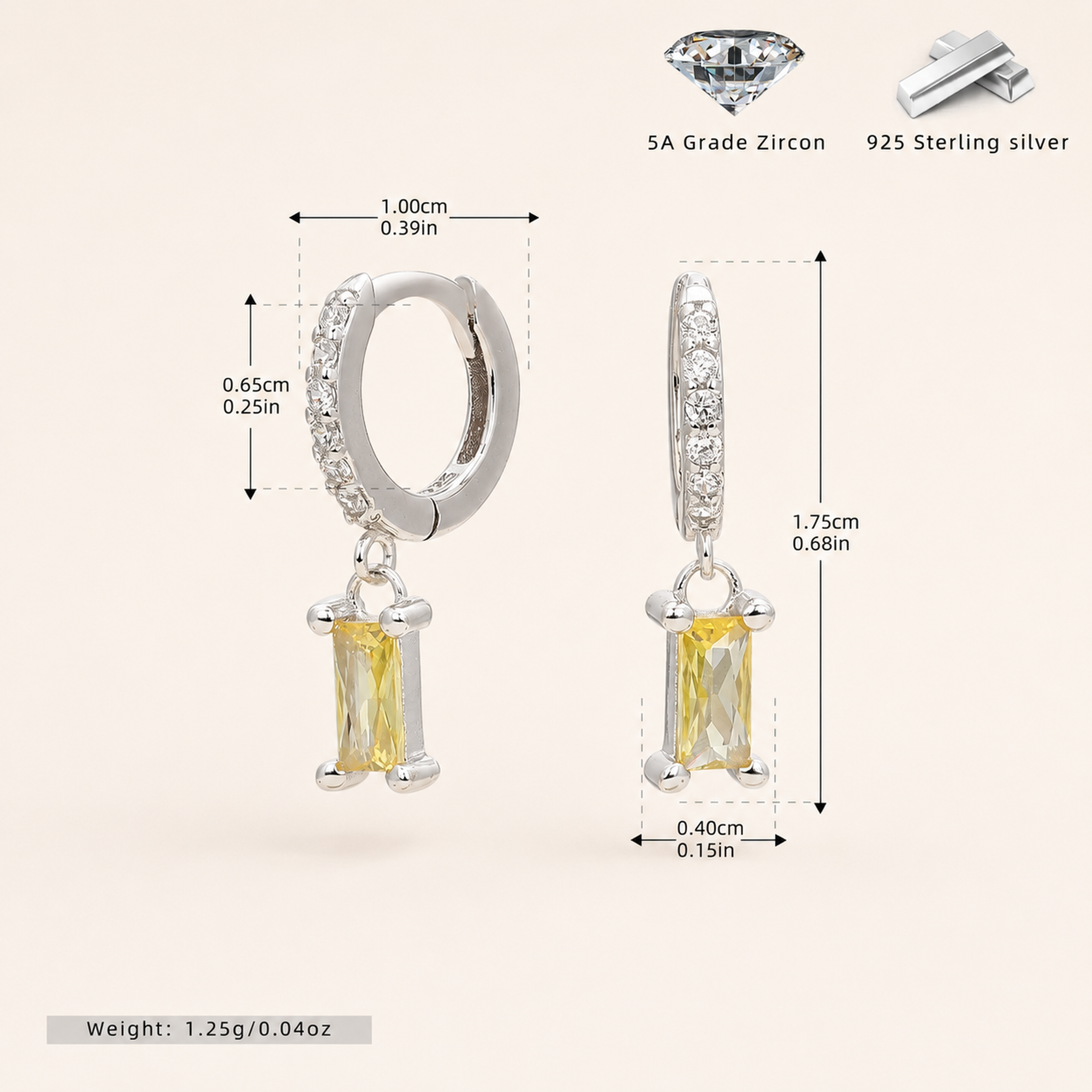 Sterling Silver Geometric Zirconia Hoop Earrings - Platinum / 4
