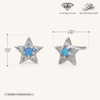 Sterling Silver Blue Opal Star Stud Earrings - Platinum