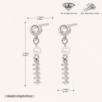 Sterling Silver Pearl & Zirconia Chain Drop Stud Earrings - Platinum / 1