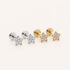Sterling Silver Five-Point Star Zirconia Flat Back Earrings detail view