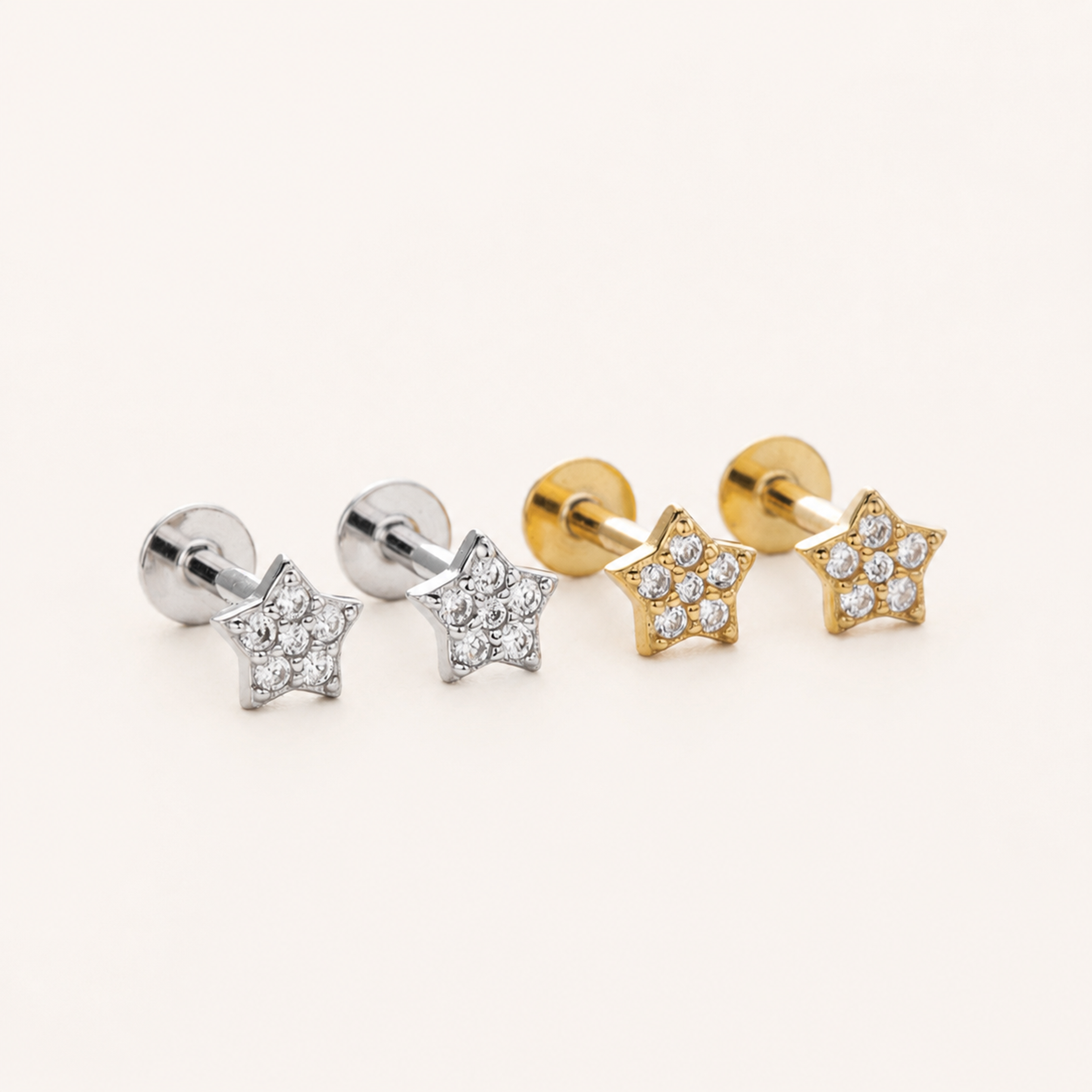 Sterling Silver Five-Point Star Zirconia Flat Back Earrings detail view