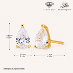 Sterling Silver Teardrop Zirconia Stud Earrings - Gold