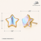 Sterling Silver Moonstone Star Stud Earrings - Gold