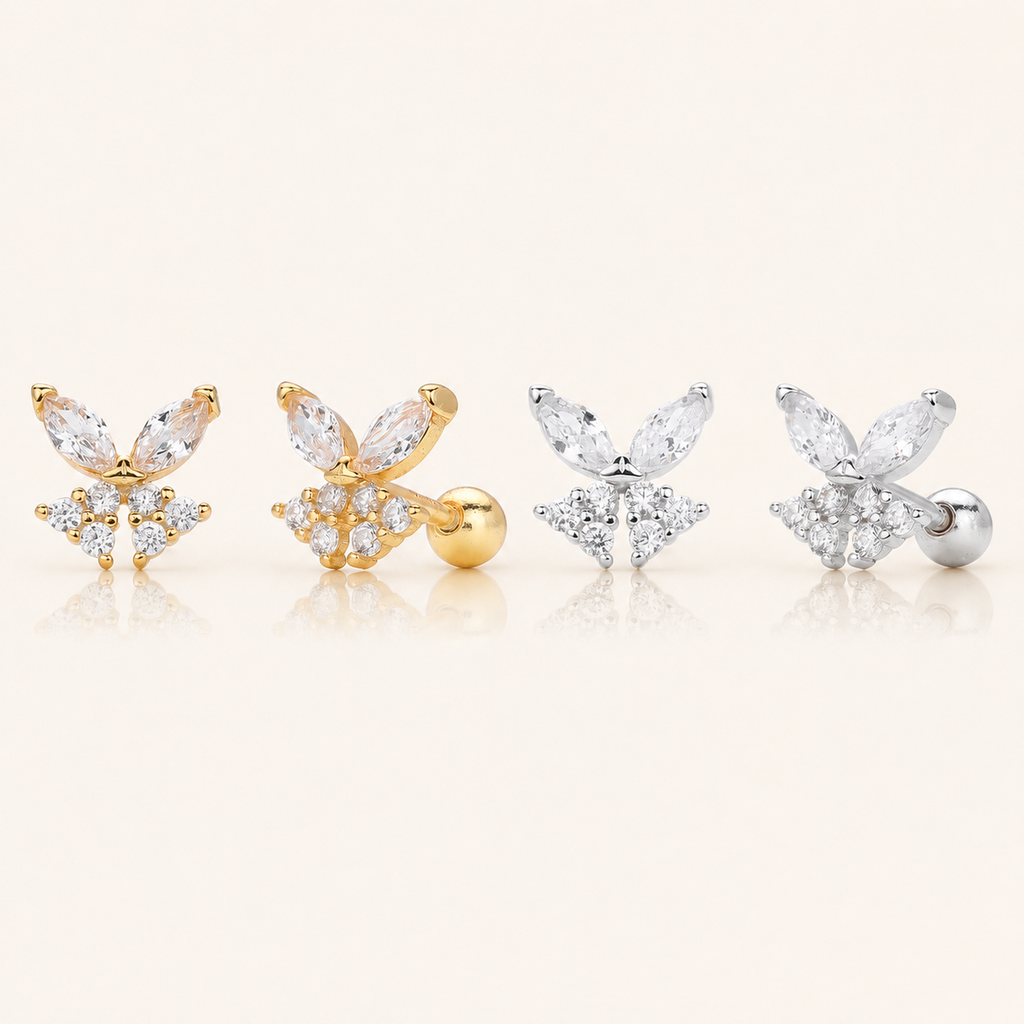 Sterling Silver Zirconia Butterfly Flat Back Earrings