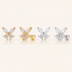 Sterling Silver Zirconia Butterfly Flat Back Earrings
