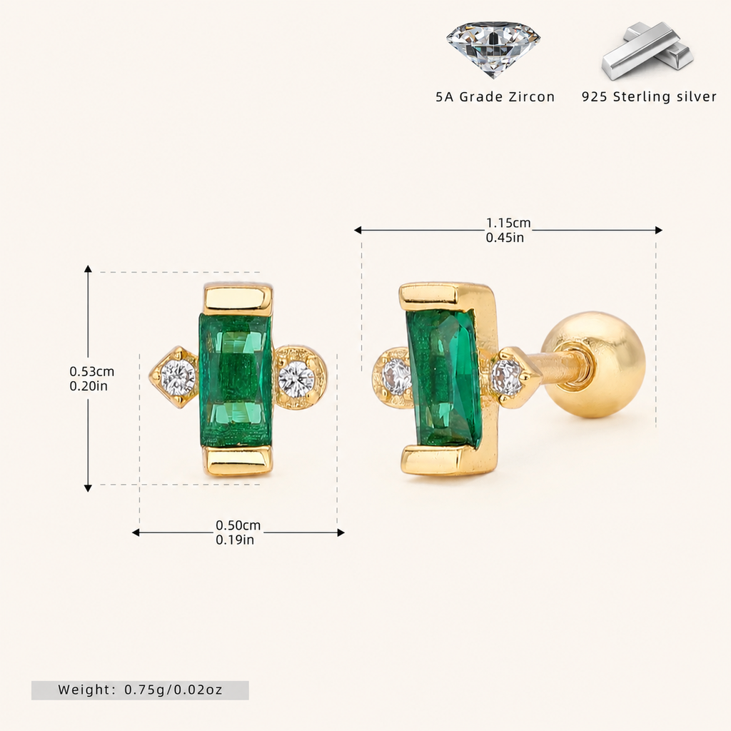 Sterling Silver Emerald-Green Zirconia Flat Back Earrings - Gold