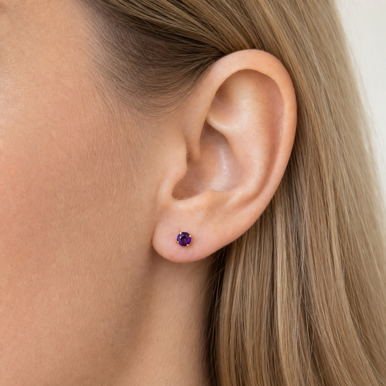 Titanium Amethyst Flat Back Stud Earrings