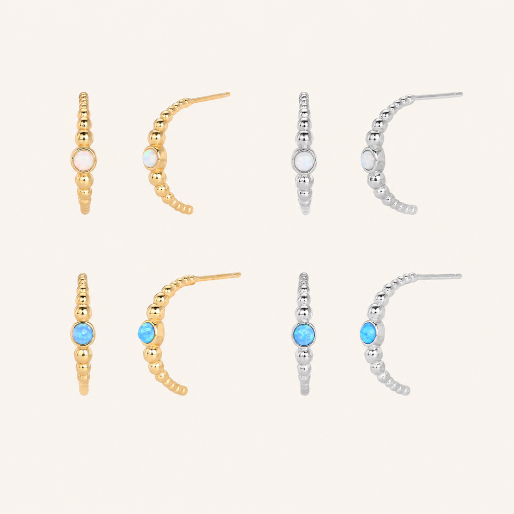 Sterling Silver Geometric Opal Stud Earrings