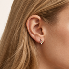 Sterling Silver Christmas Tree Zirconia Stud Earrings worn on the ear