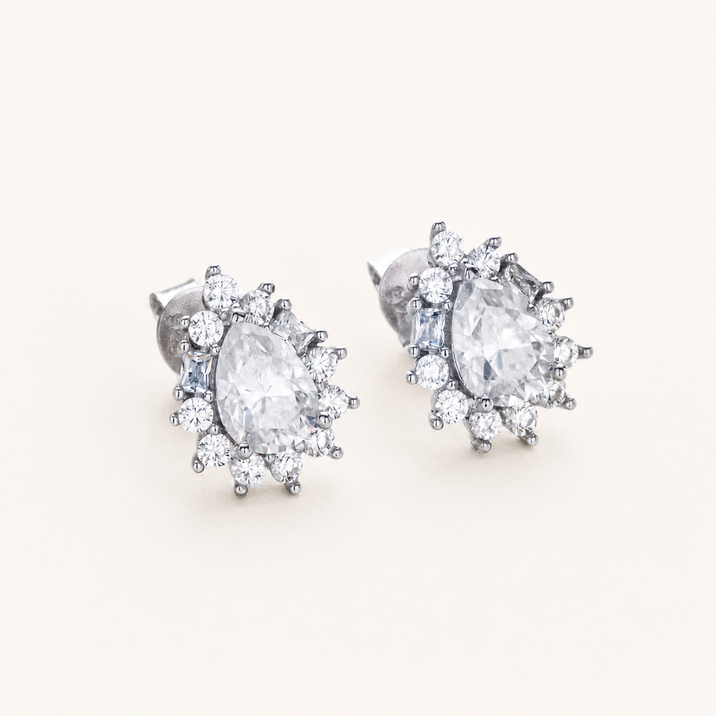 Sterling Silver Brilliant Moissanite Stud Earrings detail