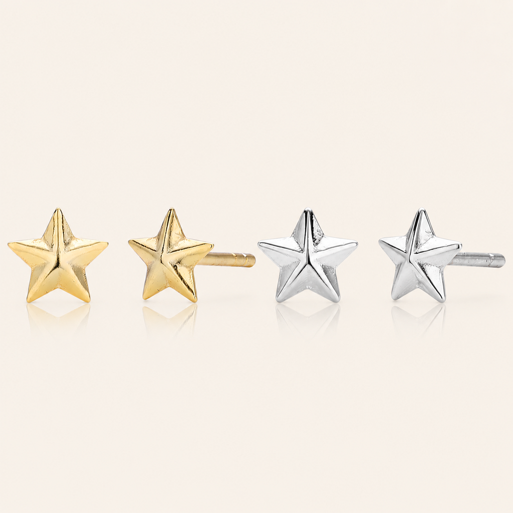 Sterling Silver Polished Five-Point Star Stud Earrings