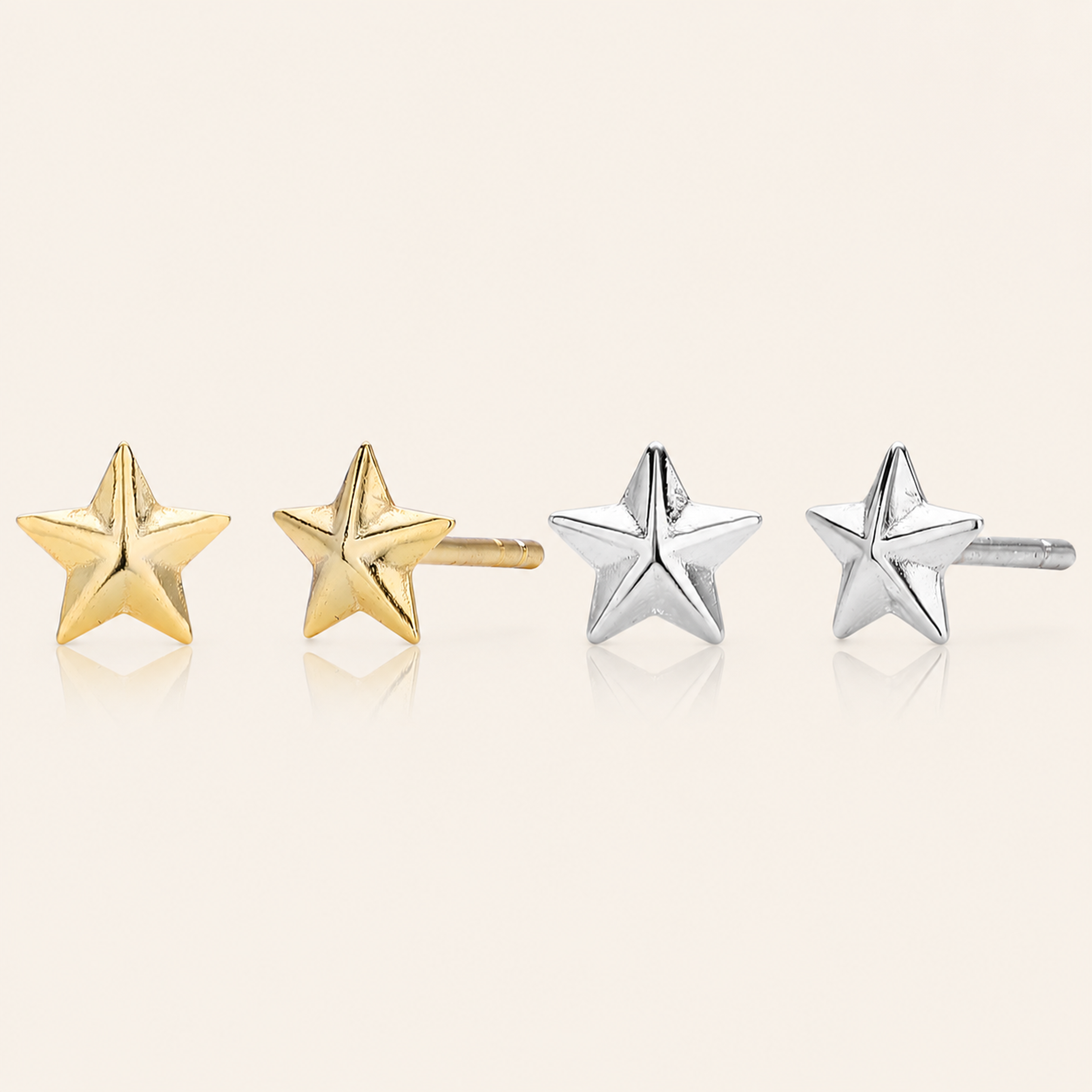 Sterling Silver Polished Five-Point Star Stud Earrings