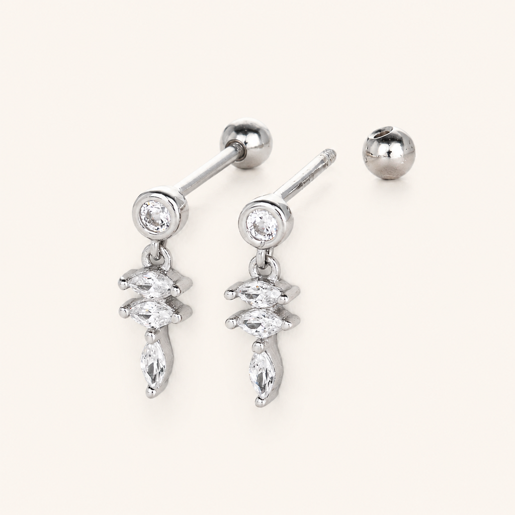 Sterling Silver Marquise Zirconia Tassel Flat Back Earrings detail view