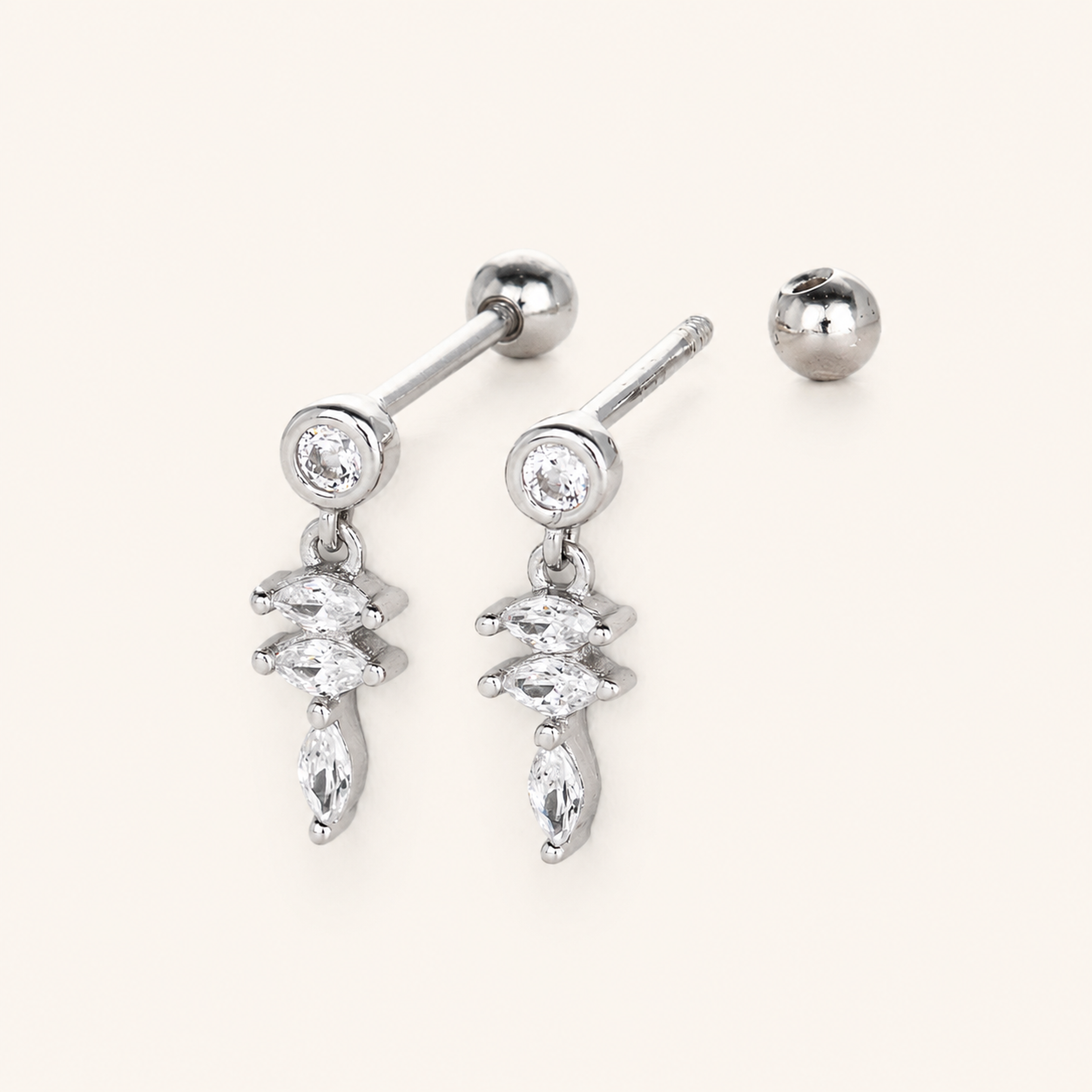 Sterling Silver Marquise Zirconia Tassel Flat Back Earrings detail view