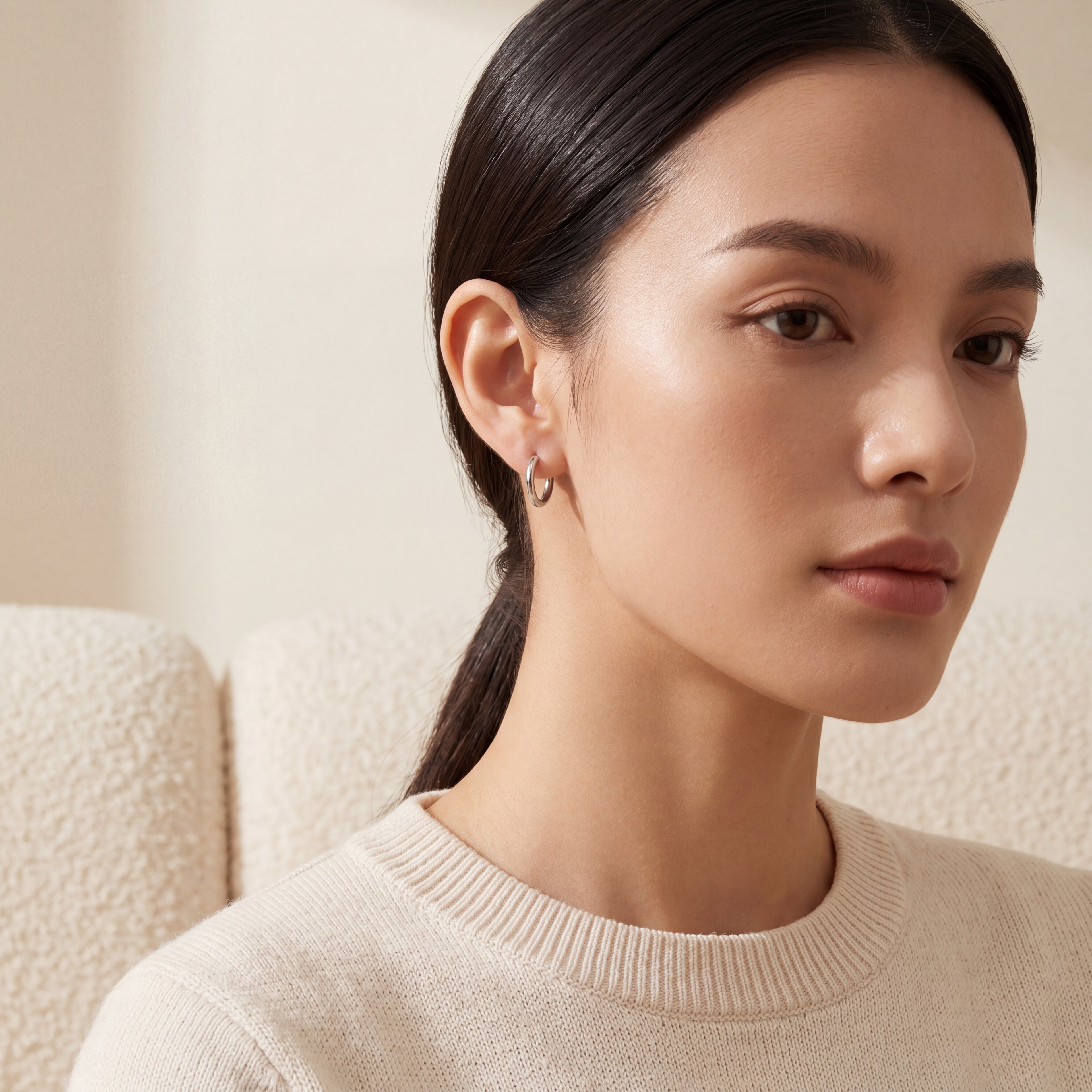 Smooth Oval Titanium Hoop Earrings - image 3