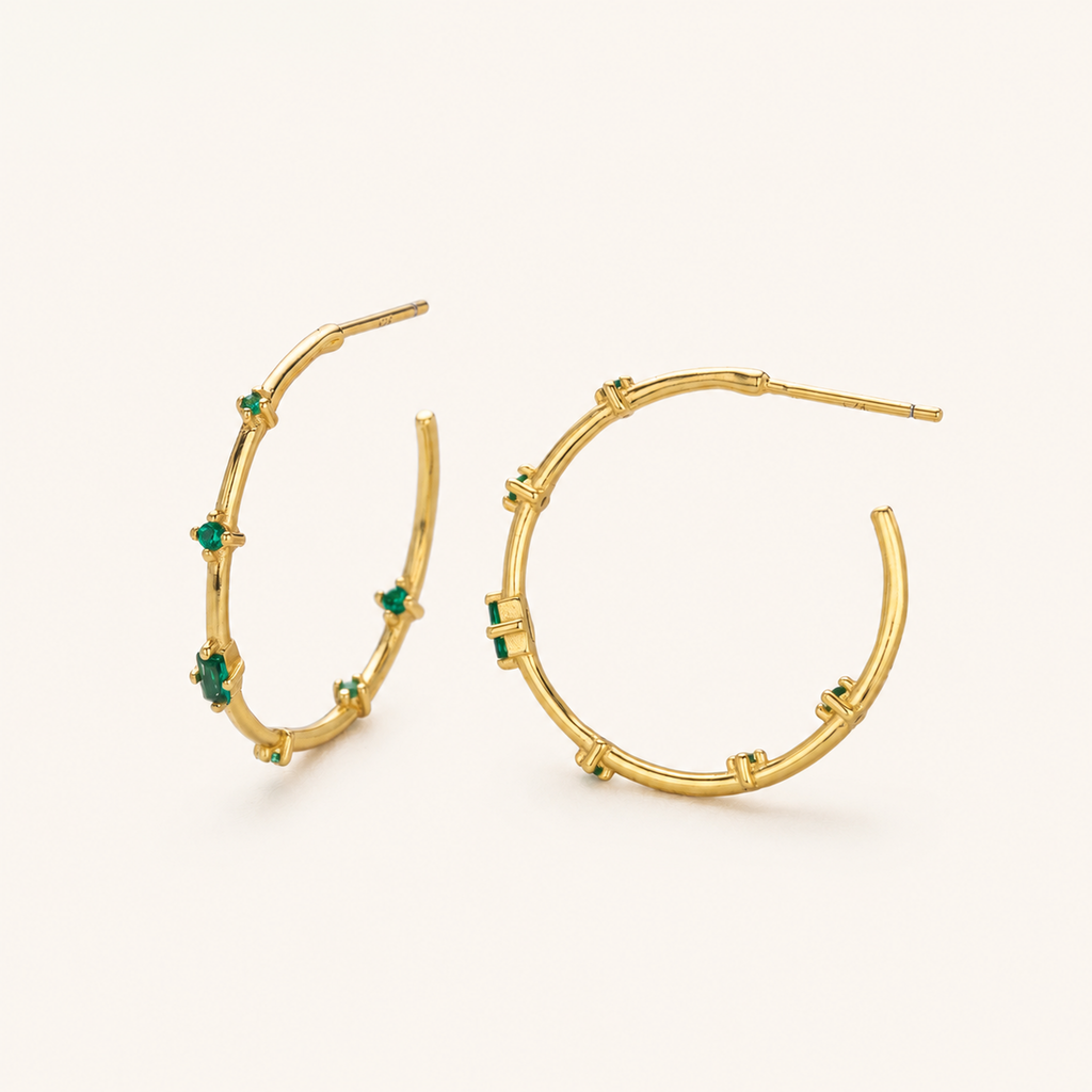 Sterling Silver Emerald-Green Zirconia Stud Earrings detail view