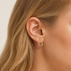 Sterling Silver Openwork Planet & Star Stud Earrings worn on the ear