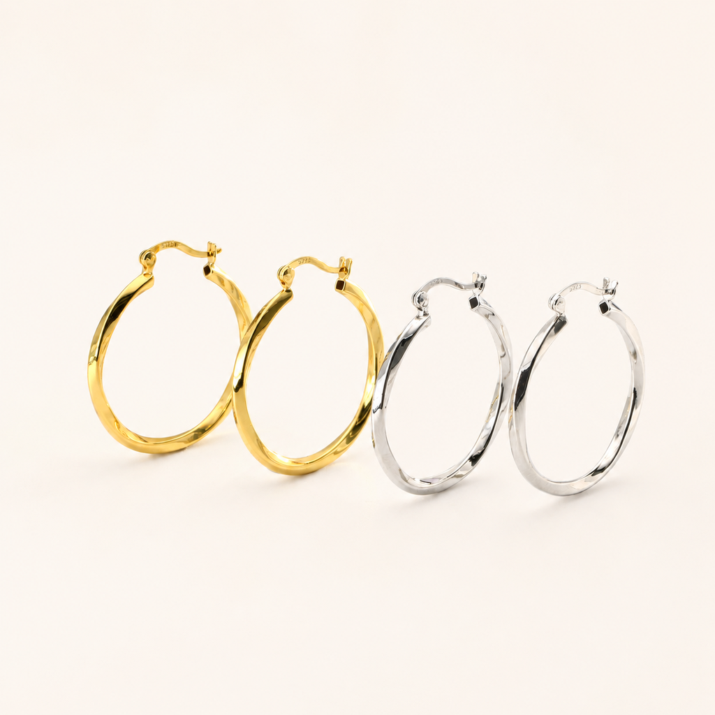 Sterling Silver Twisted Hollow Hoop Earrings detail