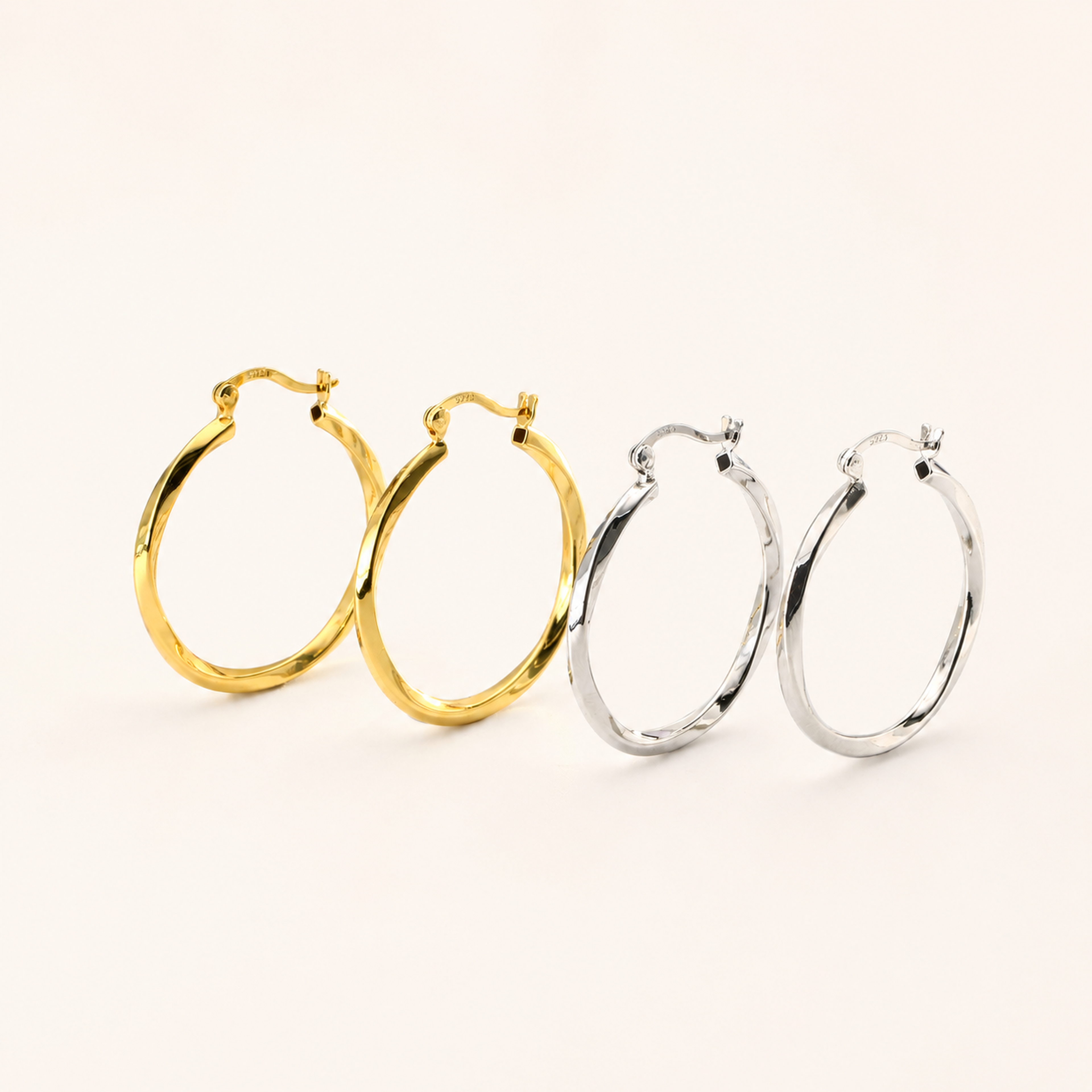 Sterling Silver Twisted Hollow Hoop Earrings detail
