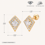 Sterling Silver Rhombus Zirconia Flat Back Earrings - Gold