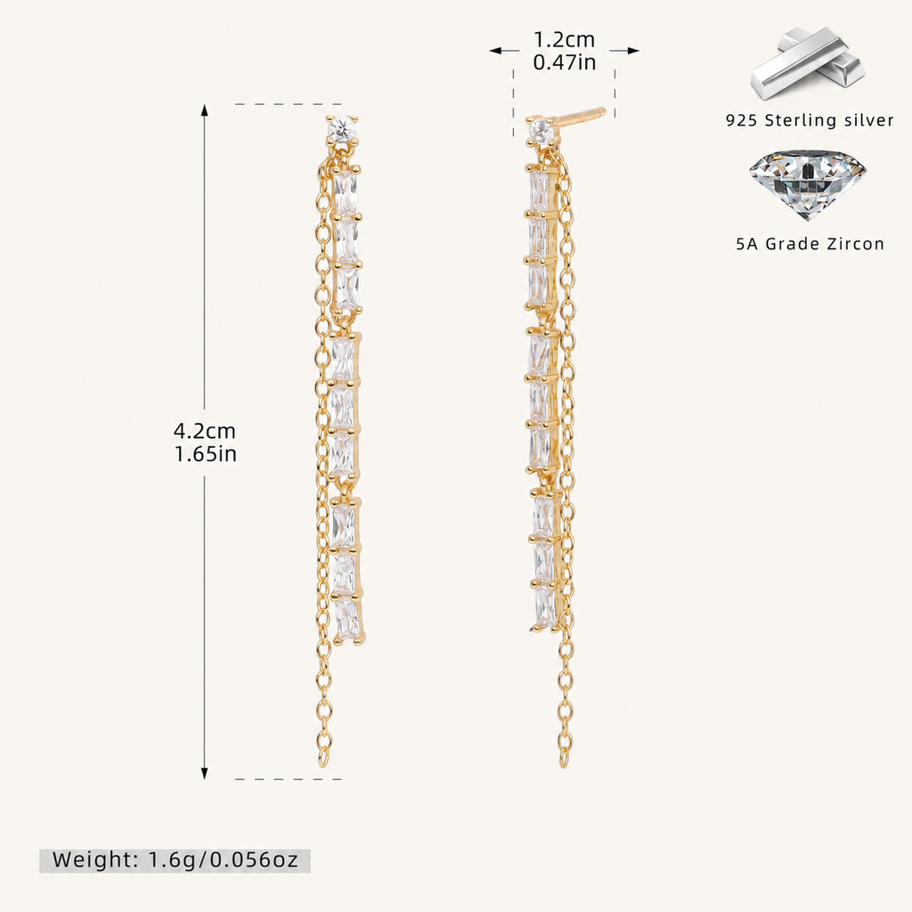 Sterling Silver French Tassel Drop Earrings - Gold