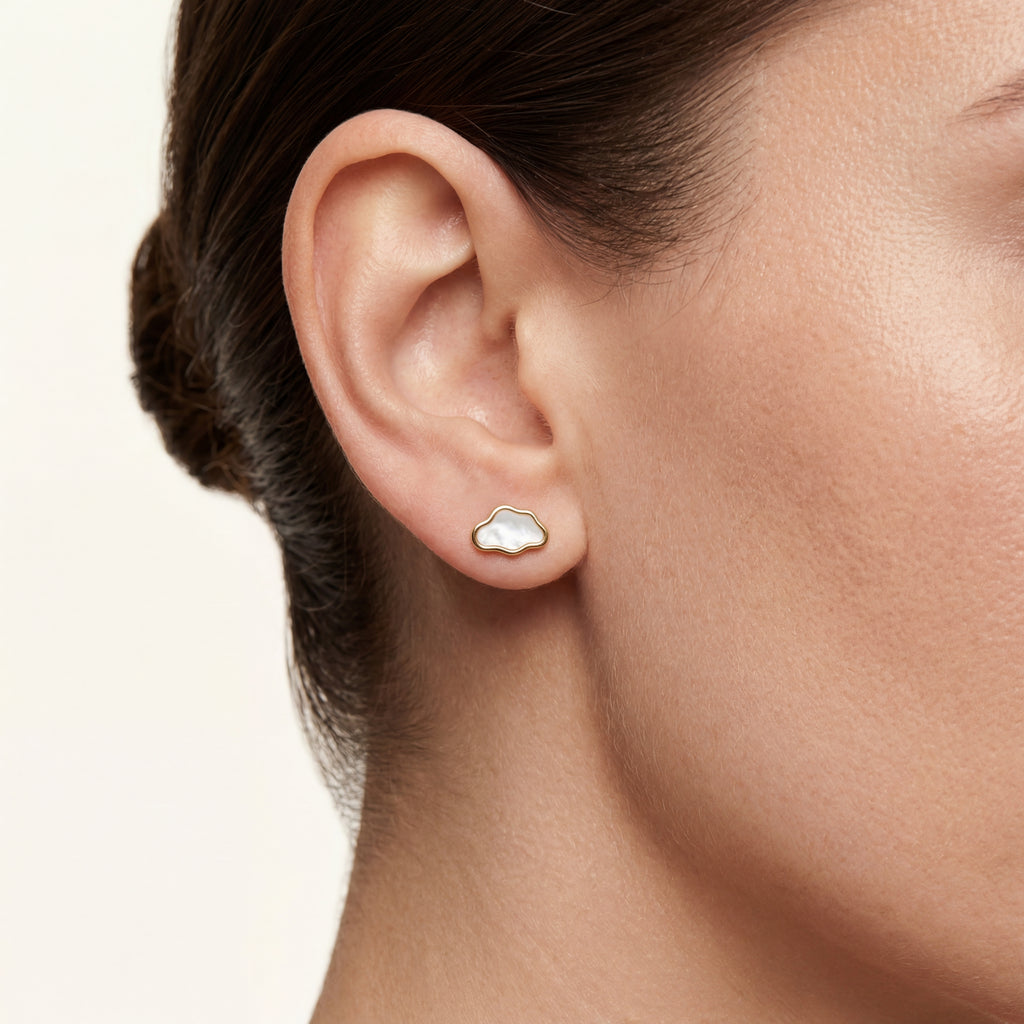 Mother-of-Pearl Cloud Titanium Stud Earrings - image 2
