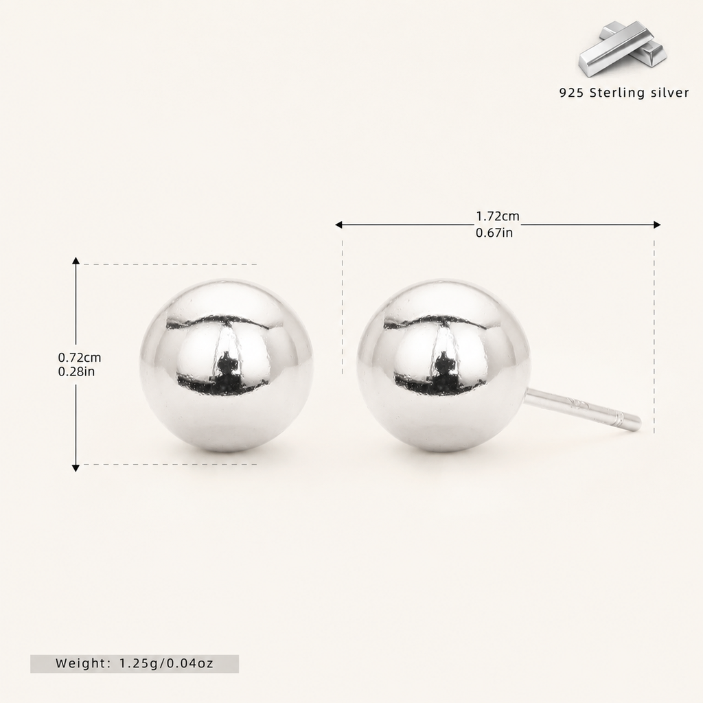 Sterling Silver Ball Bead Stud Earrings - Platinum / 7mm
