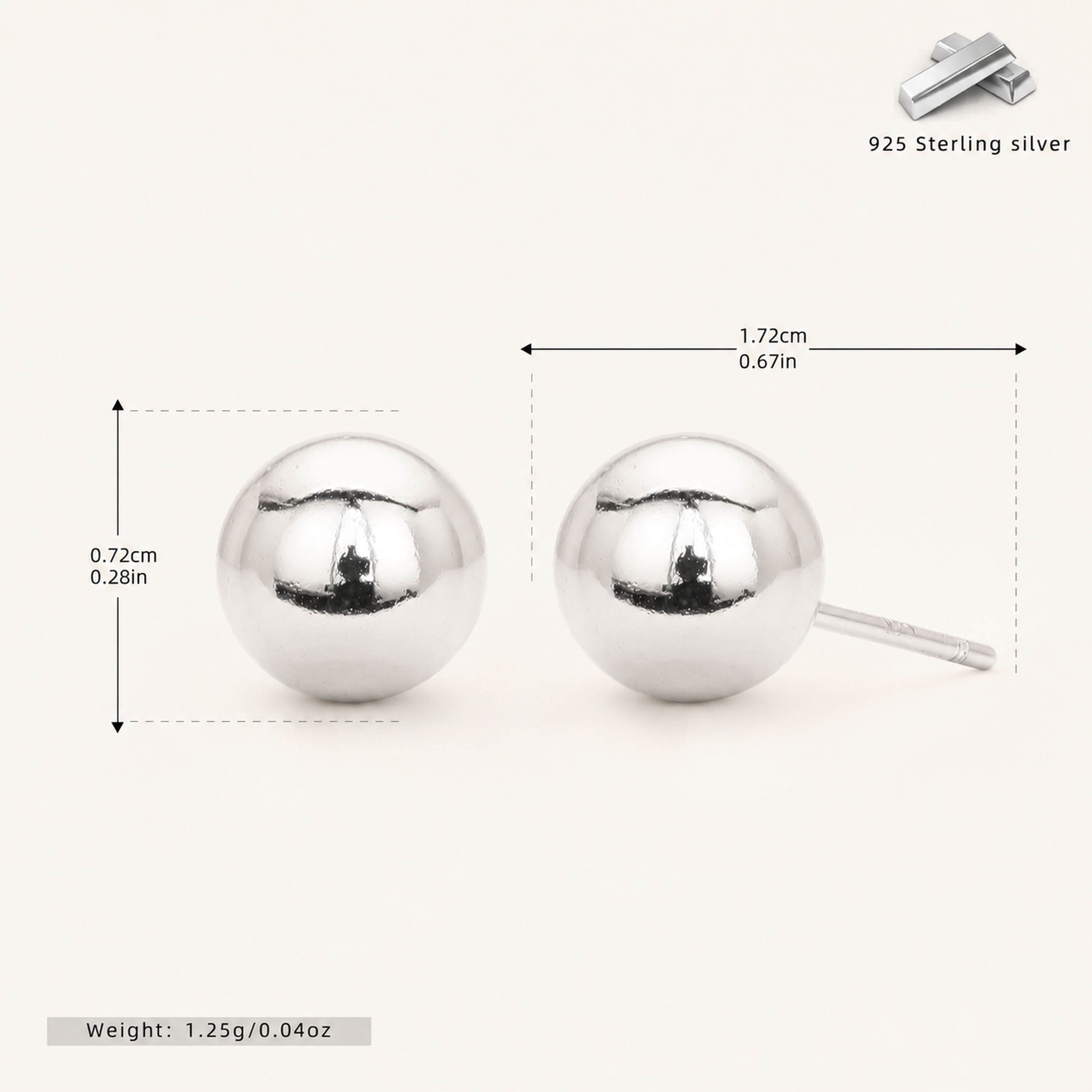 Sterling Silver Ball Bead Stud Earrings - Platinum / 7mm