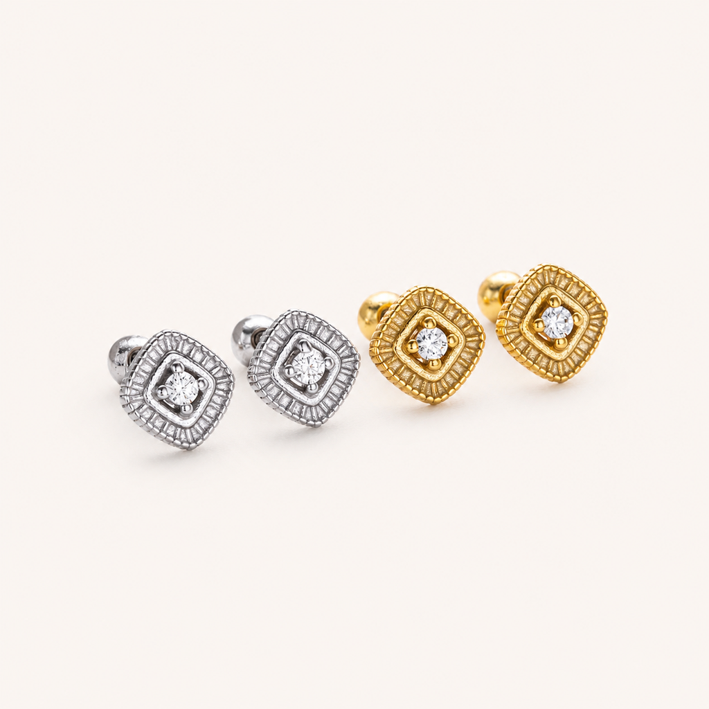 Sterling Silver French Zirconia Flat Back Earrings detail view