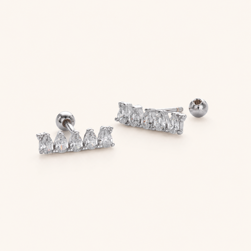 Sterling Silver Marquise Zirconia Bar Flat Back Earrings detail view