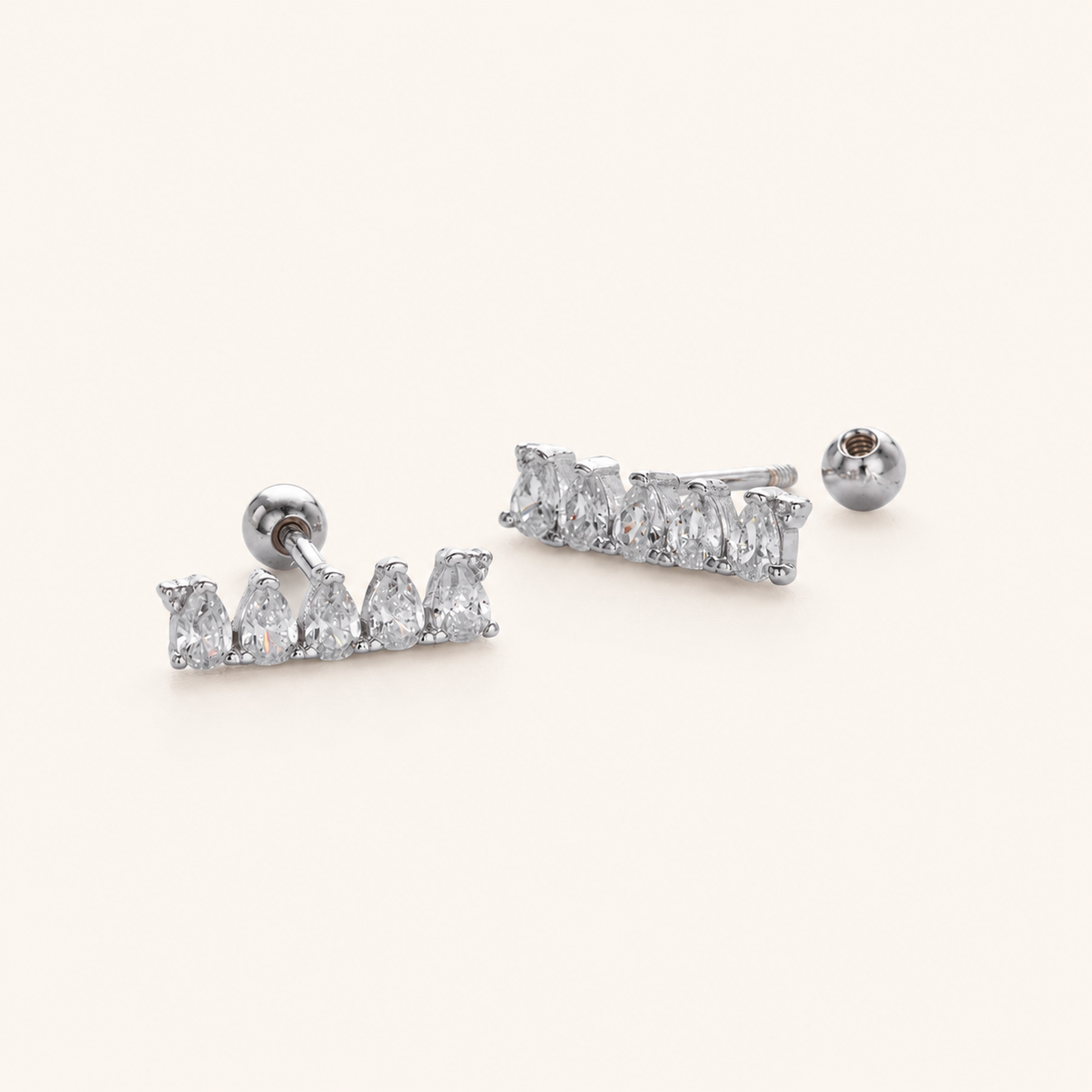 Sterling Silver Marquise Zirconia Bar Flat Back Earrings detail view