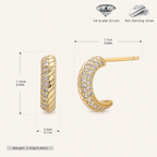 Sterling Silver French Minimalist Zirconia Stud Earrings - Gold