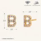 Sterling Silver Pave Initial Letter Stud Earrings - Gold / B