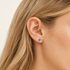 Sterling Silver Zirconia Sparkle Stud Earrings worn on the ear