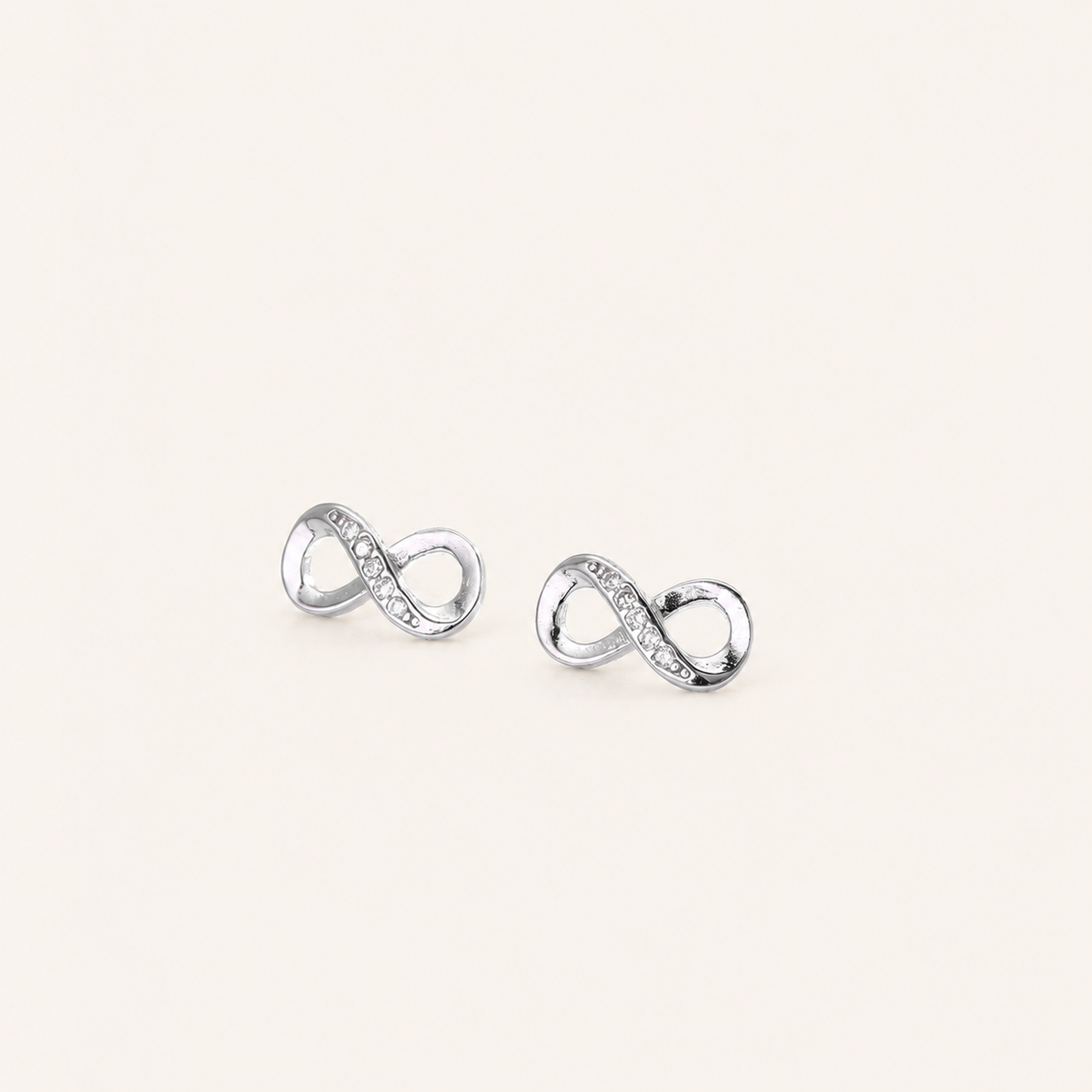 Sterling Silver Figure-Eight Zirconia Stud Earrings detail