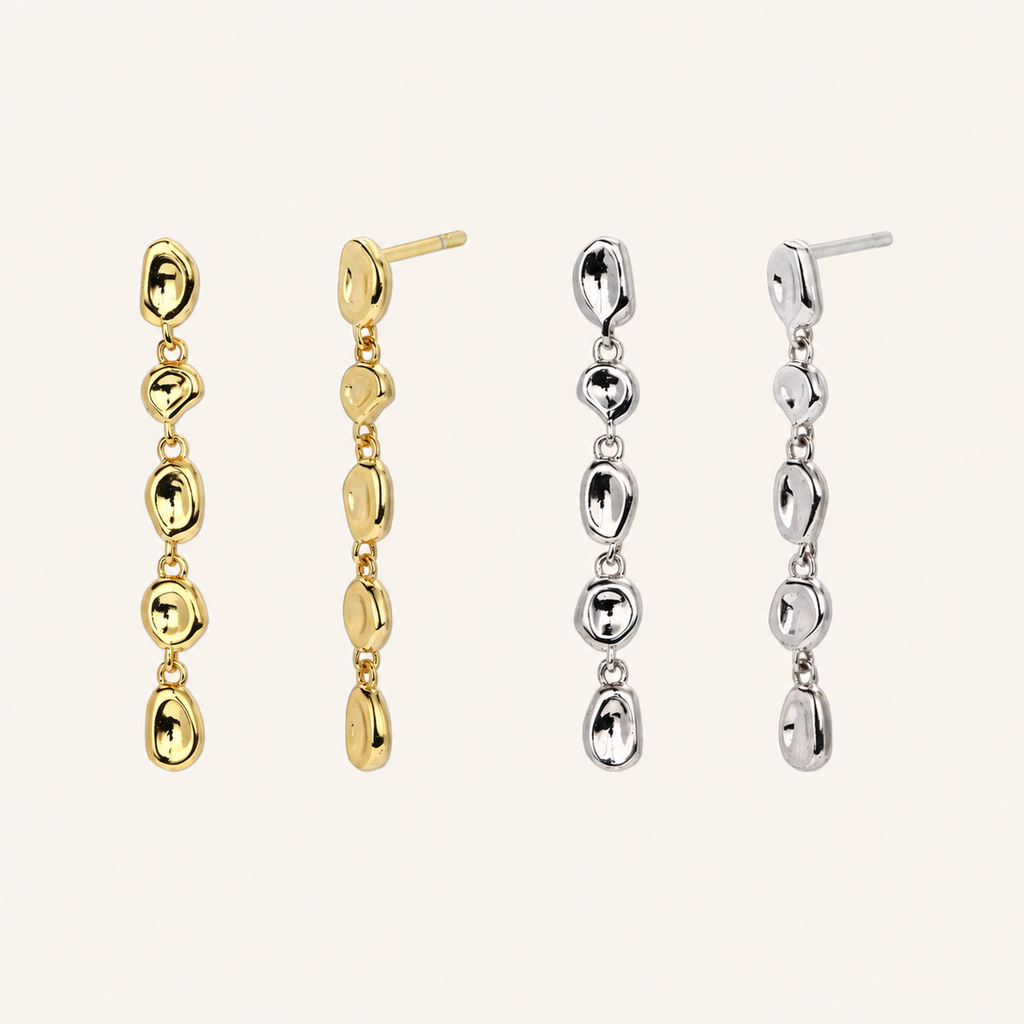 Sterling Silver Hammered Bead Drop Stud Earrings