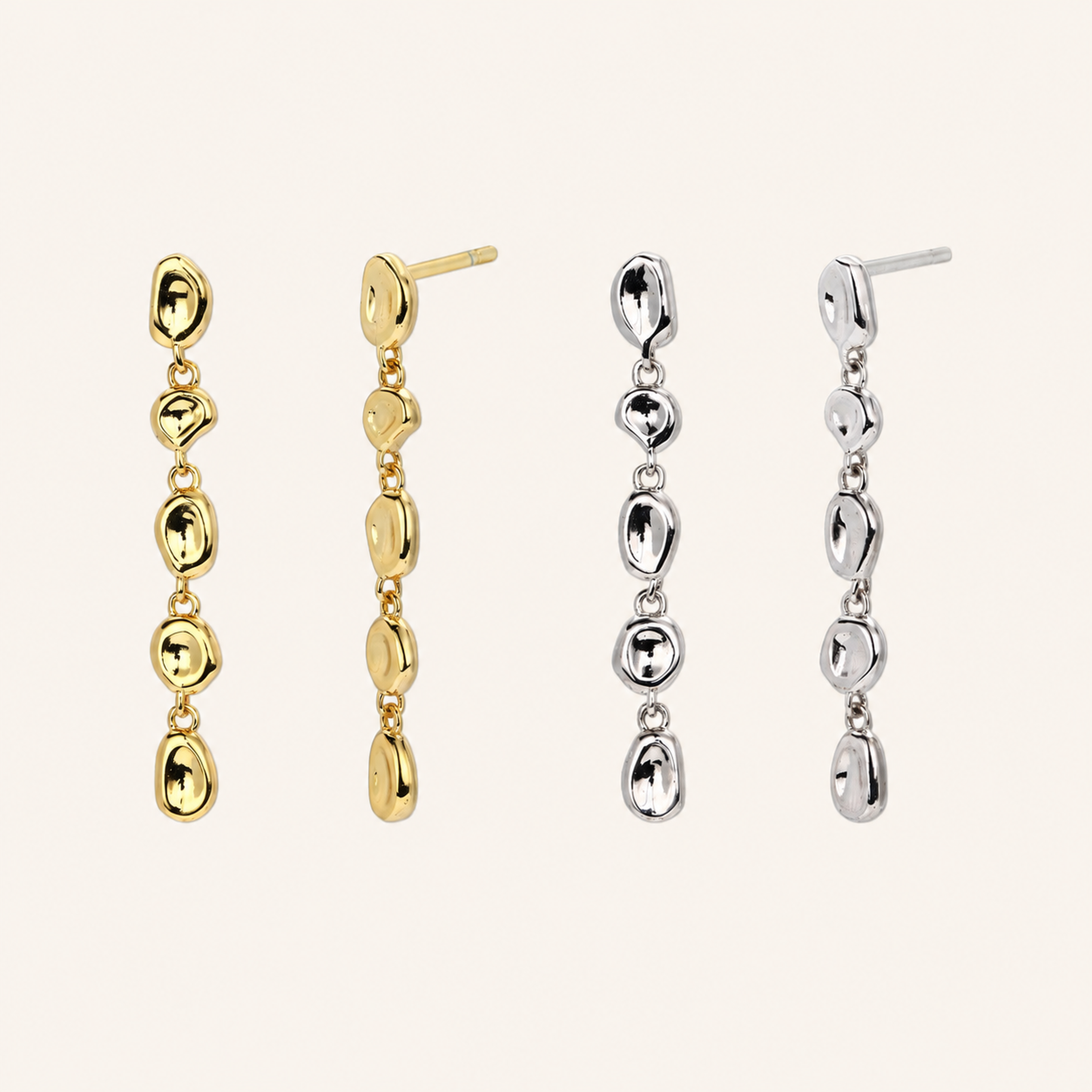 Sterling Silver Hammered Bead Drop Stud Earrings