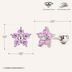 Sterling Silver Five-Point Star Zirconia Flat Back Earrings - Platinum / Pink
